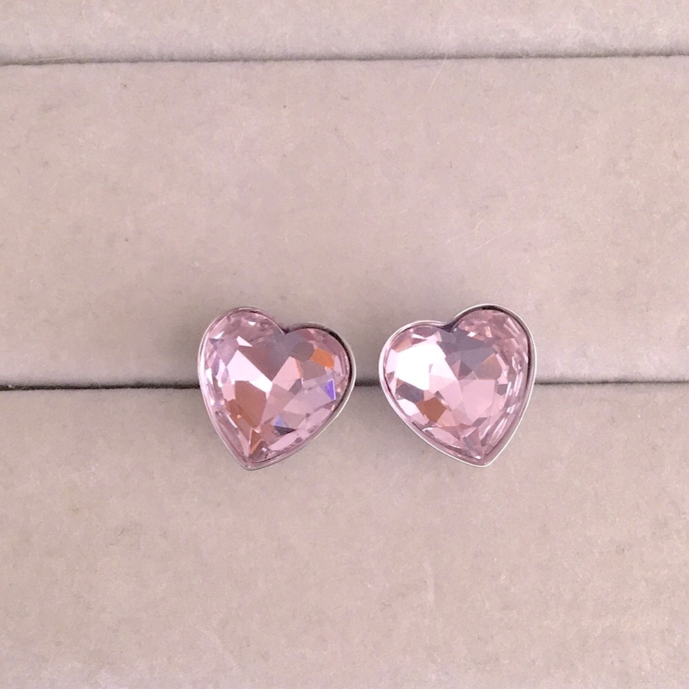 Rose Pink Crystal Heart Earrings - Picture 4 of 7